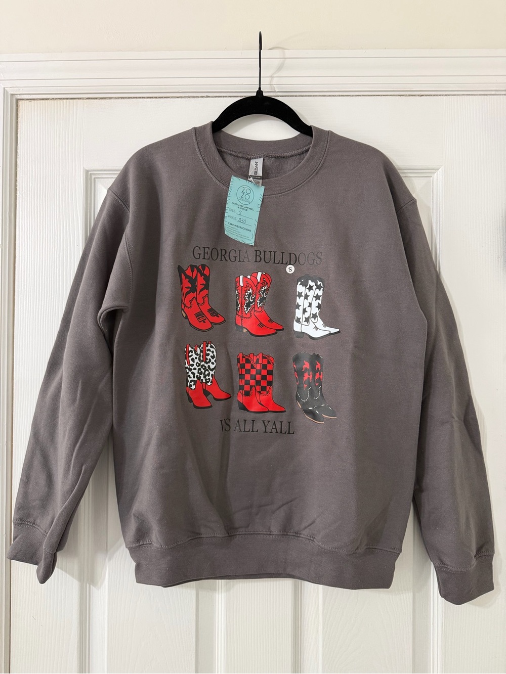 Georgia Bulldogs Gray Sweatshirt with Red Boot Graphics